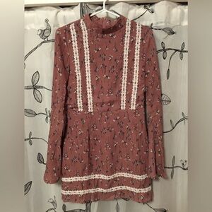 Mini Dusty Pink Floral Prairie Dress with Bell Sleeves